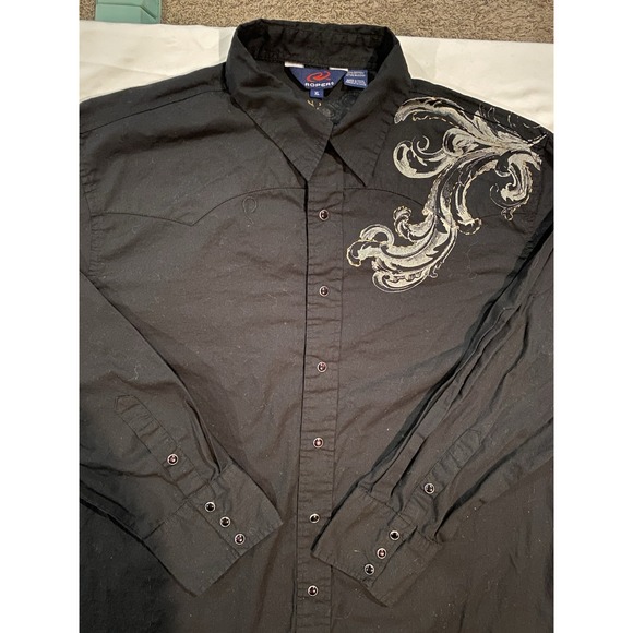 Y2K Roper Scroll Pattern Black Shirt With Red Snaps Men's XL Rockabilly Cowboy - Picture 1 of 10